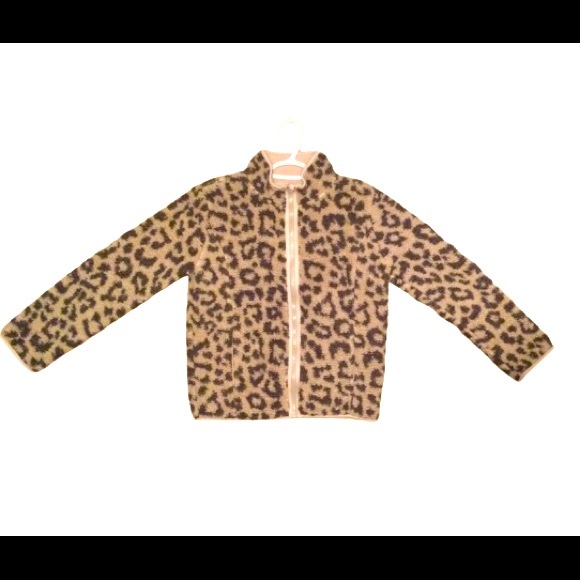 Joe Fresh Cropped Sherpa Cheetah Print Zip-Up Cardigan - Picture 1 of 3